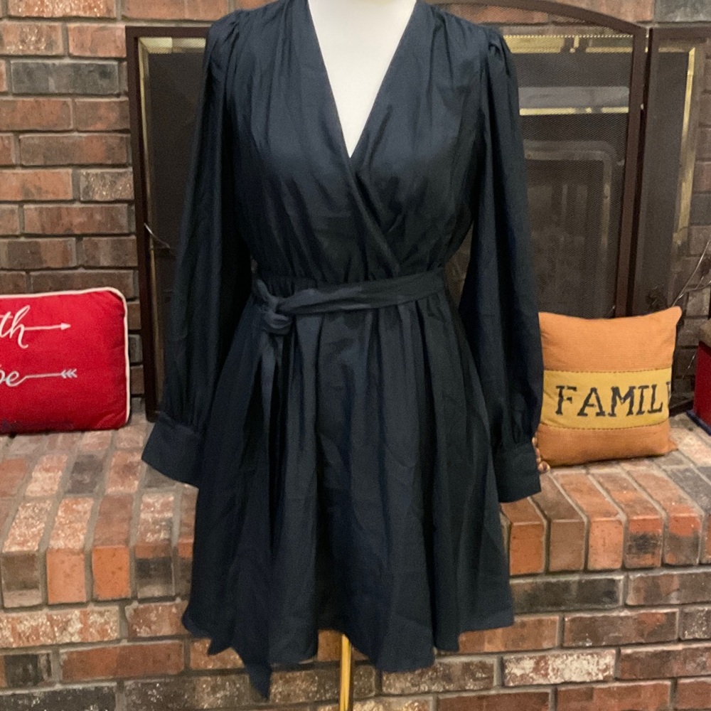 Express Elegant Black Long Sleeve Wrap Dress